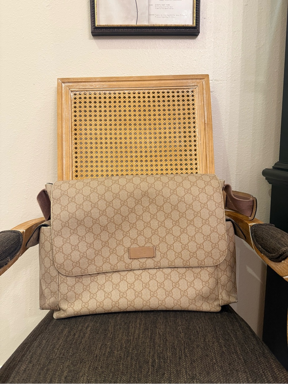 Gucci Brown GG Monogram Messenger Bag/ Diaper Bag